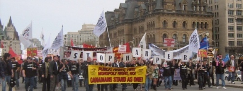 Hamilton steelworkers rally on Parliament Hill, May Day 2011.