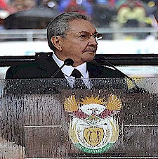 President Raúl Castro Ruz giving his speech at the funeral honours for the leader of the South African people, Nelson Mandela.