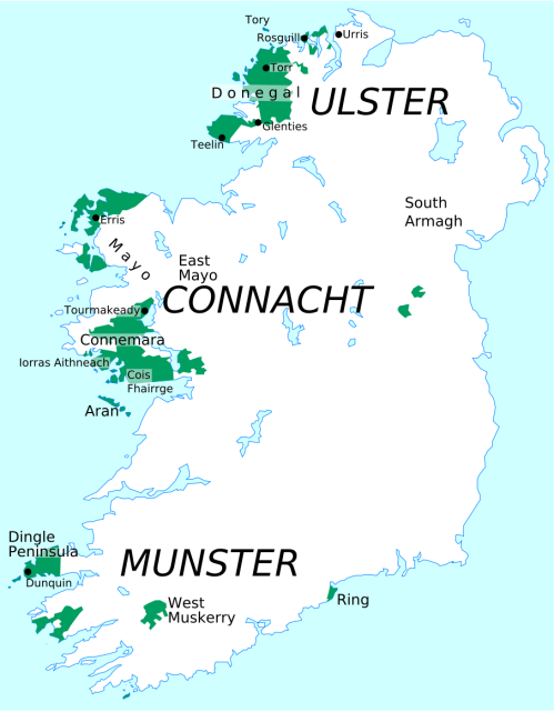Map of the Irish-speaking areas of Ireland, collectively known as the Gaeltacht