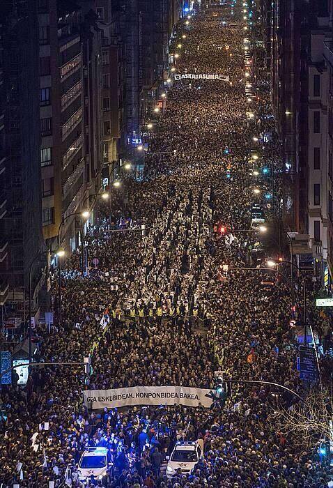 Bilbao, Spain: Huge turn out to protest in support of Basque political prisoners after the Spanish Government banned demonstrations.