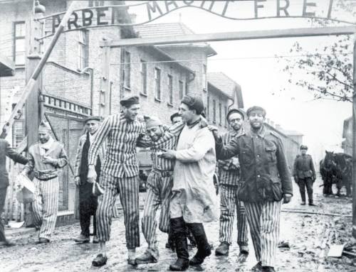 Red Army doctor attends to Auschwitz prisoner after its liberation In January, 1945