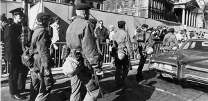 Canadian soldiers take over the streets of Montreal following the invocation of the War Measures Act, October 1970.