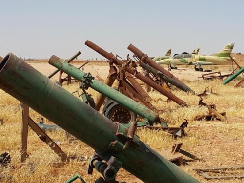 Captured homemade ISIS mortar on the Syrian airbase at Koyeress